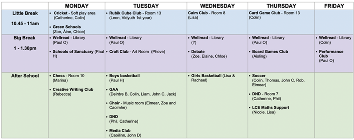 Overview of Extra-curricular Activities 24/25